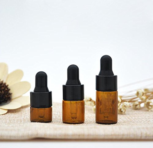 24PCS Mini Amber Glass Essential Oil Dropper Frascos la botella con el casquillo goma negro Cosmético Perfume la muestra Frascos líquidos Contenedor almacenamiento (3ml)