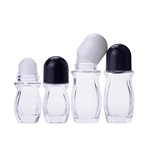 2PCS 30ml 1oz Botella de Desodorante Roll-on de Vidrio Transparente Recargable vacía con Bola de Rodillo de plástico Contenedor cosmético Soporte de Frasco de Vial para Perfume de Aceite Esencial