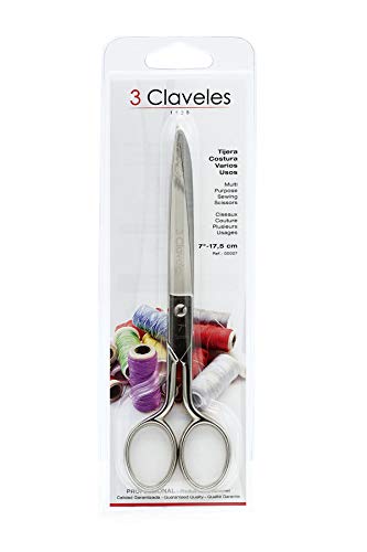 3 Claveles 7 Tijeras de Costura, Multiusos, Acero de Carbono, (Tamaño: 18 cm-7"), Gris