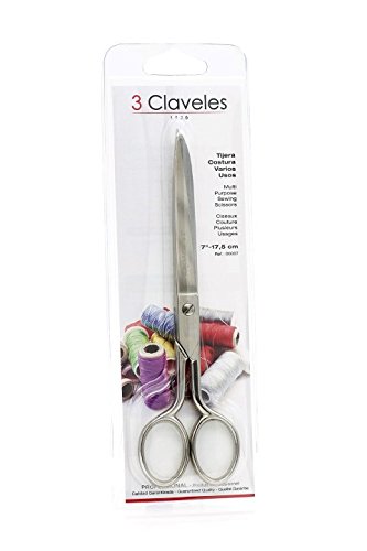 3 Claveles 7 Tijeras de Costura, Multiusos, Acero de Carbono, (Tamaño: 18 cm-7"), Gris