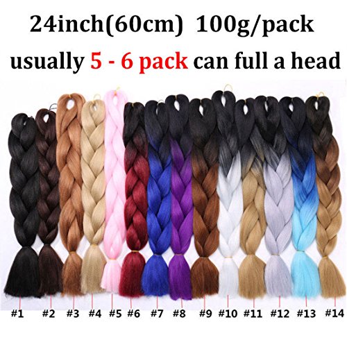 3 pcs/300g 60CM dos Ombre trenzado fibra Crochet Cabello Extensiones de pelo sintético trenzado Braids Extensiones de clip de pelo Natural Negro oscuro a azul oscuro a azul cielo