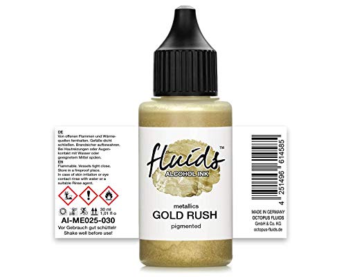 30ml Fluids Alcohol Ink GOLD RUSH, Tinta al alcohol para Fluid Art y Resin Art, oro metálico