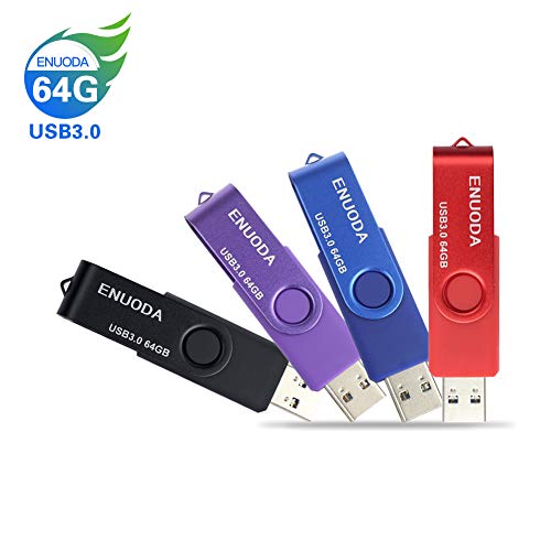 4 Piezas 64GB USB 3.0 ENUODA Pendrive Pivote Memorias Giratoria Plegable Diseño de Cierre (4 Colores Mezclados: Azul Negro Rojo Violeta)