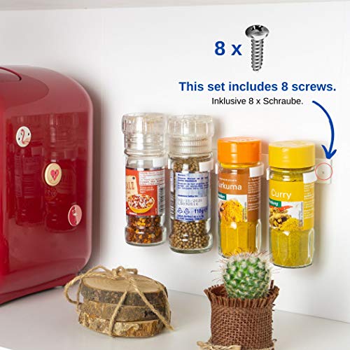 4 x 4 Soporte Organizador para Hierbas y Especias, Organizador para 16 latas, contiene latas de especias grandes de 3,3 – 4,5cm, max. 150 gramos, personalizables y divisibles, con adhesivo y tornillos