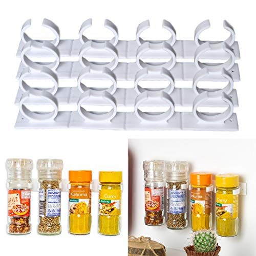 4 x 4 Soporte Organizador para Hierbas y Especias, Organizador para 16 latas, contiene latas de especias grandes de 3,3 – 4,5cm, max. 150 gramos, personalizables y divisibles, con adhesivo y tornillos