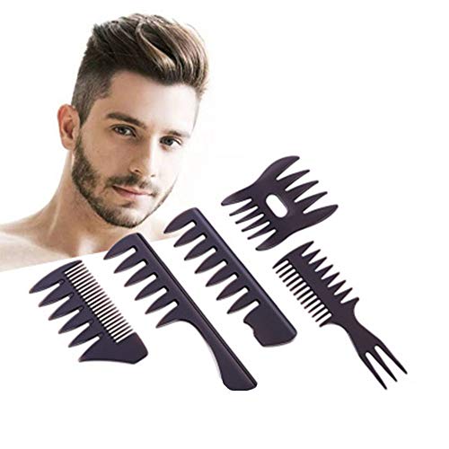 5 Piezas Peine Texturizante para Hombre,peine de Horquilla de Dientes Anchos, Peine para Peinado con Aceite ideal Para Todo Tipo de Cabello