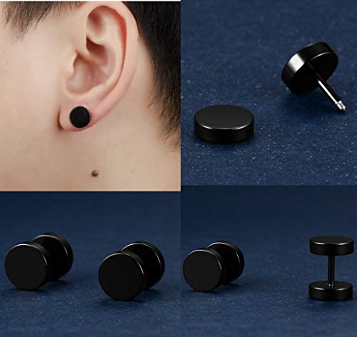 6 Pares 1.2 mm Sono Wood Stud Earrings Set 8mm Fake Mens Womens Stud Pendientes Fake Tunnel Plug Cheater Ilusión Árbol de la Vida Túnel Barbell Madera de Haya Ébano Juego