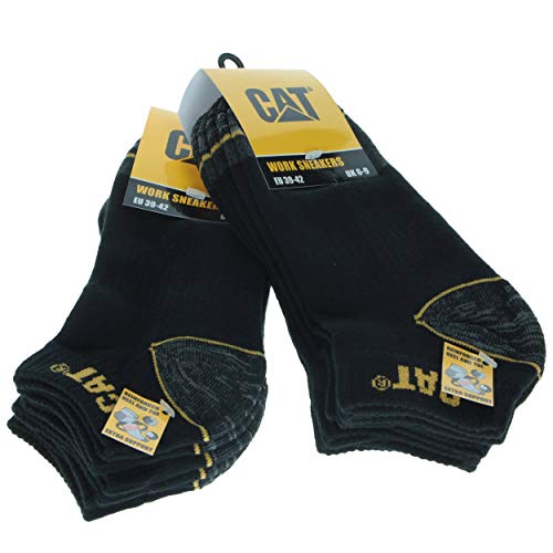 6 Pares calcetines bajos CAT Caterpillar, para hombre, reforzados en el talón y la punta, excelente calidad de Algodón (Negro, 43-46)