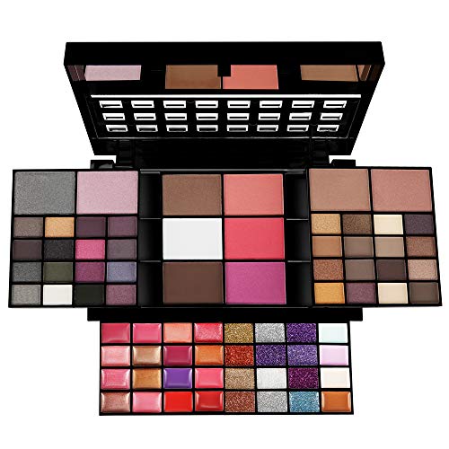 74 Colores Paleta de Sombras de Ojo Kit, Profesional Caja de Maquillaje de Sombras de Ojos, Maquillaje de Regalo Set Incluye Sombra de Ojos, Polvo de Cejas, Coloretes, Silueta en Polvo