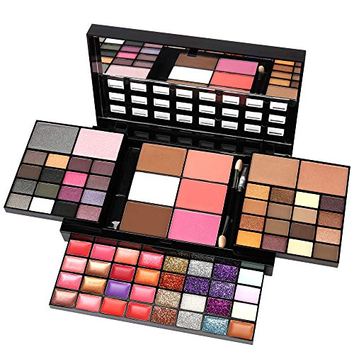 74 Colores Paleta de Sombras de Ojo Kit, Profesional Caja de Maquillaje de Sombras de Ojos, Maquillaje de Regalo Set Incluye Sombra de Ojos, Polvo de Cejas, Coloretes, Silueta en Polvo