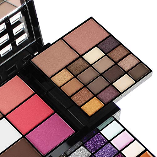 74 Colores Paleta de Sombras de Ojo Kit, Profesional Caja de Maquillaje de Sombras de Ojos, Maquillaje de Regalo Set Incluye Sombra de Ojos, Polvo de Cejas, Coloretes, Silueta en Polvo