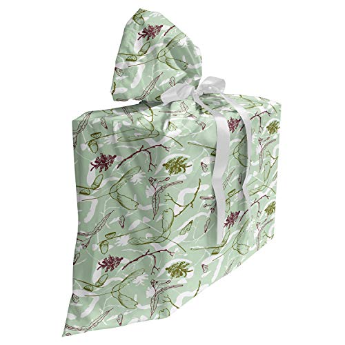 ABAKUHAUS amaderado Bolsa de Regalo para Baby Shower, Las semillas de pino ramitas Cono bellotas, Tela Estampada con 3 Moños Reutilizable, 70 cm x 80 cm, Almendra verde multicolor