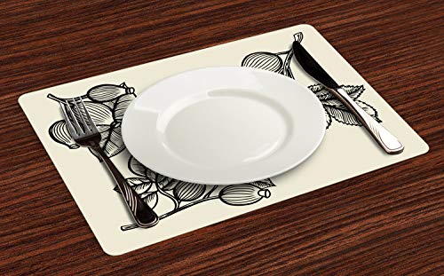 ABAKUHAUS Boticario Salvamantel Set de 4 Unidades, Rosa Canina Boceto, Decoración para la Mesa del Comedor o Cocina Lavable, Cáscara de Huevo Negro