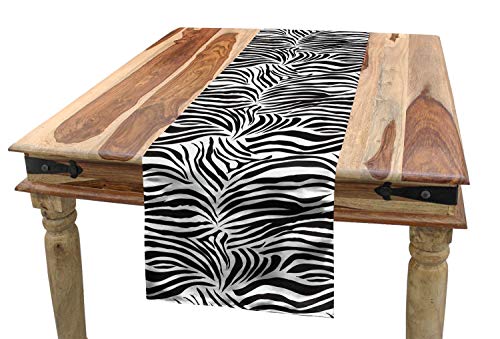 ABAKUHAUS Estampa Cebra Camino de Mesa, Estampa Animal de Cebra Rayas Naturaleza Ilustración Simple Vida Salvaje, Rectangular para el Comedor Material Durable, 40 x 180 cm, Negro