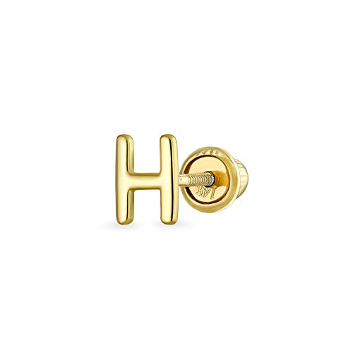 Abc minimalista real amarillo 14K oro capital bloque alfabeto carta inicial H cartílago lóbulo de la oreja piercing stud pendiente de nuevo para las mujeres adolescentes hombres