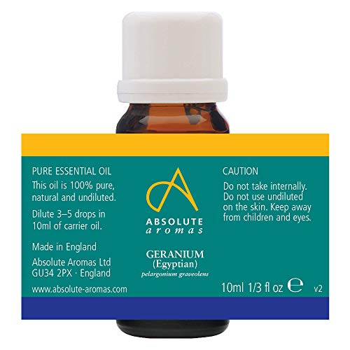 Absolute Aromas Aceite Esencial Geranio Egipcio 10ml - 100% puro, natural, sin diluir, vegano, libre de crueldad animal - Para usar en difusores y mezclas de aromaterapia