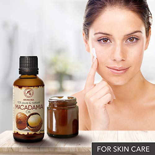 Aceite de Macadamia 50ml - Macadamia Integrifolia - Suráfrica - 100% Puro y Natural - Botella de Vidrio - Cuidado Intensivo para el Rostro - para Cuerpo - Cabello - Piel - para Masaje - Cosmético