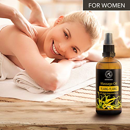 Aceite de Masaje Ylang 100ml - 100% Natural con Aceite de Semilla de Almendra y Uva - Aceites Esenciales de Ylang-Ylang y Jazmín - Cosméticos Naturales con Maravilloso Aroma