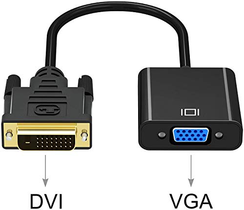 Adaptador DVI a VGA, GANA Activo DVI-D a VGA Convertidor 24 + 1 de Hombre a Mujer Compatible con 1080p / 3D para Que Los Sistemas DVI se Conecten a Las Pantallas VGA - Negro