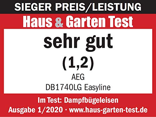 AEG DB1740LG Plancha Gran Precisión, Golpe 110g/min, Vapor Continuo de 0 a 30g/min, Depósito 250ml, Suela Cerámica, Especial Prendas Delicadas, Sistema Antical, 2.4 W, Verde