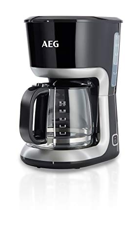 AEG KF3300 Cafetera Serie 3 de 12 Tazas, Jarra de Cristal con Indicador de Nivel,Apta Lavavajillas, Sistema Antigoteo, Filtro Extraible, Función Apagado Automático, 1100W,Capacidad de 1.4L, Negro