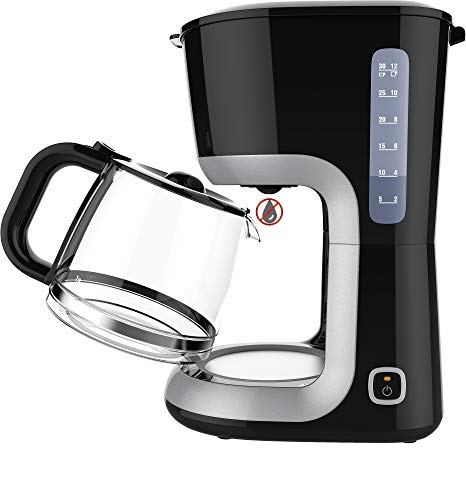 AEG KF3300 Cafetera Serie 3 de 12 Tazas, Jarra de Cristal con Indicador de Nivel,Apta Lavavajillas, Sistema Antigoteo, Filtro Extraible, Función Apagado Automático, 1100W,Capacidad de 1.4L, Negro