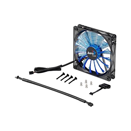 Aerocool SHARK - Ventilador gaming para PC (14 cm, 12V/7V, 15 aspas, 14.5 dBA, 1500rpm, iluminación LED azul, ultrasilencioso, antivibración, cables enmallados), color azul