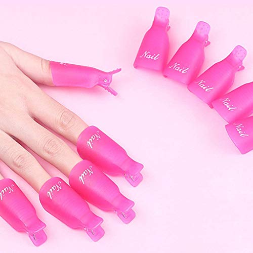 Aibada 20 piezas de u?as de acr¨ªlico para u?as Nail Art Soak Off Clip Cap UV Gel Polish Remover Wrap Nail Tool, rose Red