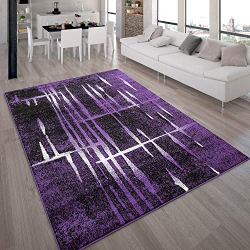 Alfombra De Diseño Moderna De Pelo Corto En Lila Negro Y Crema Jaspeada, tamaño:60x100 cm