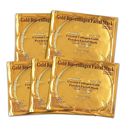 ALIVER 24k Gold Bio Collagen facial Máscara, Gold Powder Eye Mask y Lip Mask ( 5 sets / paquete )