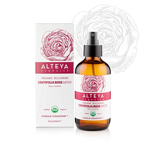 Alteya Organic Centifolia Rose Water Spray 240 ml botella de vidrio - 100% orgánico certificado USDA auténtico puro rosa Centifolia flor vapor destilada