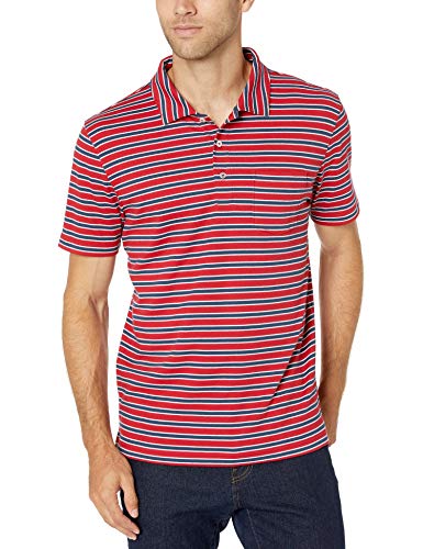 Amazon Essentials - Polo de manga corta ajustado y con bolsillo para hombre, Rojo, US S (EU S)