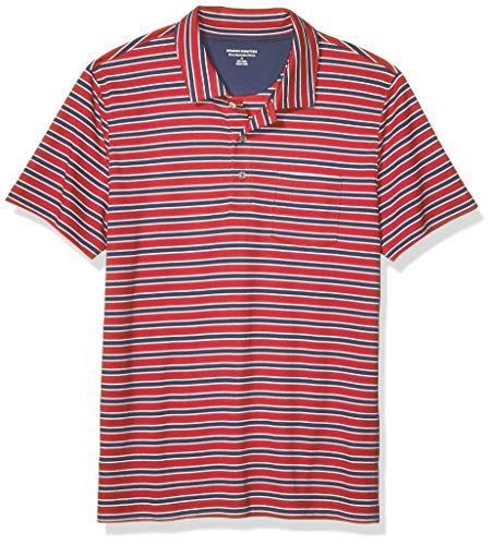 Amazon Essentials - Polo de manga corta ajustado y con bolsillo para hombre, Rojo, US S (EU S)