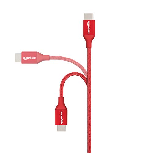 AmazonBasics - Cable macho de USB 2.0 C a USB 2.0 A, de nailon con trenzado doble | 0,9 m, Rojo