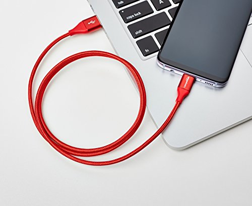 AmazonBasics - Cable macho de USB 2.0 C a USB 2.0 A, de nailon con trenzado doble | 0,9 m, Rojo