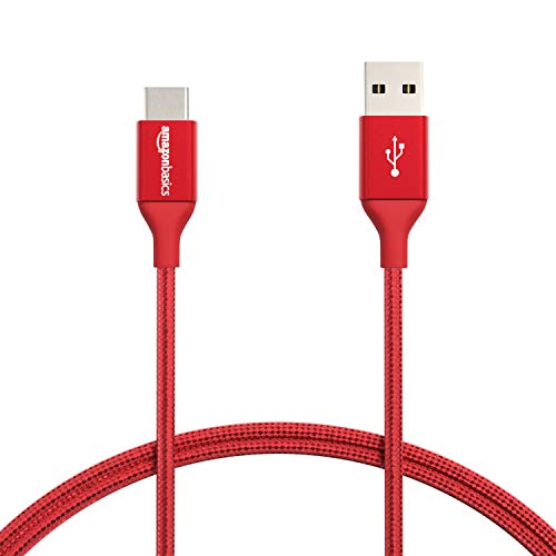 AmazonBasics - Cable macho de USB 2.0 C a USB 2.0 A, de nailon con trenzado doble | 0,9 m, Rojo