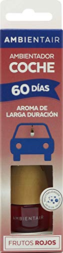 Ambientair. Ambientador para coche Frutos Rojos. Ambientador sin alcohol con tapón de madera. Fragancia suave y duradera que no causa mareos ni irritación.