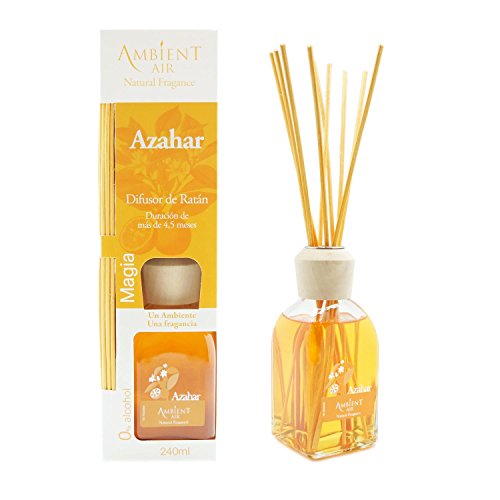 Ambientair Classic. Difusor de varillas perfumadas. Ambientador Mikado aroma Azahar. Difusor 240 ml con palitos de ratán. Ambientador para Hogar sin alcohol para casa.