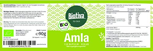 Amla orgánico 150 cápsulas - 500 mg - Phyllantus emblica - grosella espinosa de la India - mirobálano émblico - amlaki o árbol grosellero de la India - sin agentes de relleno - de cultivo orgánico