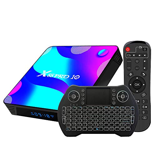 Android TV Box 10, 4GB RAM 32GB ROM Android 10 Compatible con 4K 3D, RK3318 Dual-WiFi 2.4g / 5g Smart TV Box con Mini Teclado