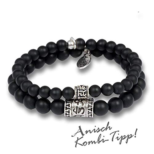 Anisch de la Cara Hombre Pulsera Little Onyx - Pulsera de Piedras Preciosas con Cuentas de Mantra para Hombre con Plata de Ley, 6 mm Mantra Beads - Arte no 93360-c.1