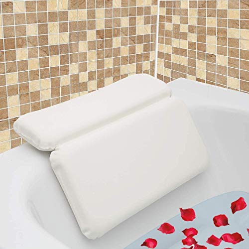 AnnSpa Almohada de Baño, Almohadas para bañera con 7 Ventosas Antideslizantes, Diseño de 2 Paneles para Cabeza, Cuello y Espalda, Ideal para Jacuzzi SPA e Hidromasajes (14.5" x 11")