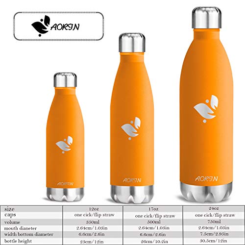 AORIN de Doble Pared con Aislamiento de Botella de Agua de Acero Inoxidable. Proceso de Recubrimiento en Polvo, no es fácil de desprenderse, Resistencia al Rayado, fácil de Limpiar.