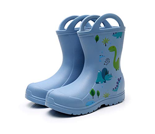 Apakowa Unisex Niños Niños Niñas Asas Ligeras y fáciles de Usar Botas para la Lluvia Zapato en Patrones Divertidos y Colores sólidos (Color : Lightblue Dinosaur, Size : 28 EU)