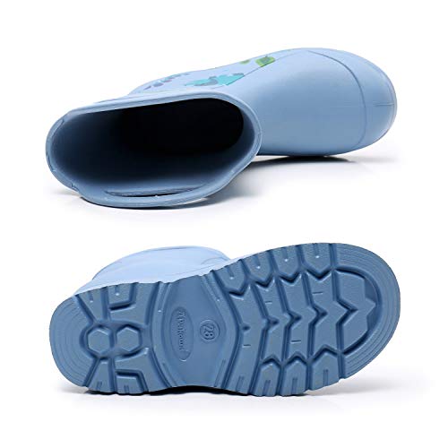 Apakowa Unisex Niños Niños Niñas Asas Ligeras y fáciles de Usar Botas para la Lluvia Zapato en Patrones Divertidos y Colores sólidos (Color : Lightblue Dinosaur, Size : 28 EU)