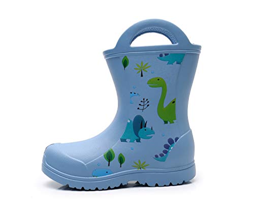 Apakowa Unisex Niños Niños Niñas Asas Ligeras y fáciles de Usar Botas para la Lluvia Zapato en Patrones Divertidos y Colores sólidos (Color : Lightblue Dinosaur, Size : 28 EU)