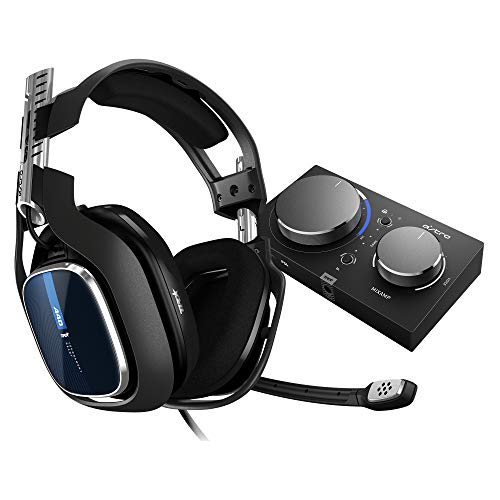 ASTRO Gaming A40 TR Auriculares alámbricos y MixAmp Pro TR, 4ta gen, ASTRO Audio V2, Dolby Audio, micrófono intercambiable, control de balance de juego/voz, para PS5, PS4, PC, Mac, Negro/Azul