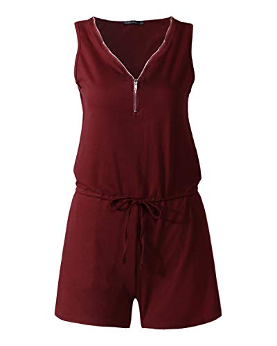 Auxo Mujer Monos Cortos Bodysuit Jumpsuit Mono Deportivo Fiesta Playa Cuello V Sin Mangas Pantalones Cortos Vino Tinto S