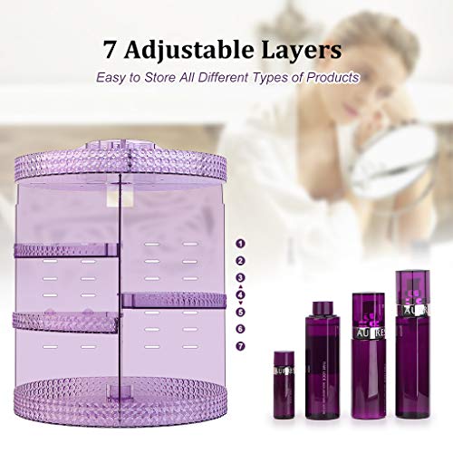 Awenia Organizador de Maquillaje Giratorio 360 Grados Organizador de Cosméticos Transparente Acrílico, con 7 Bandejas Ajustables, para Baño Dormitorio, 28 * 38cm (púrpura)