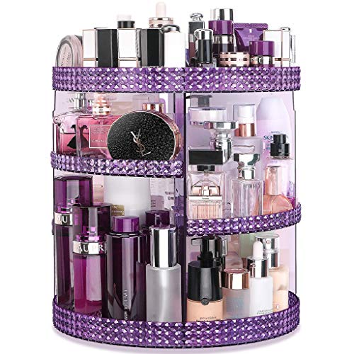 Awenia Organizador de Maquillaje Giratorio 360 Grados Organizador de Cosméticos Transparente Acrílico, con 7 Bandejas Ajustables, para Baño Dormitorio, 28 * 38cm (púrpura)